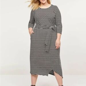 Lane Bryant Black and White Striped Asymmetrical Hem Dress